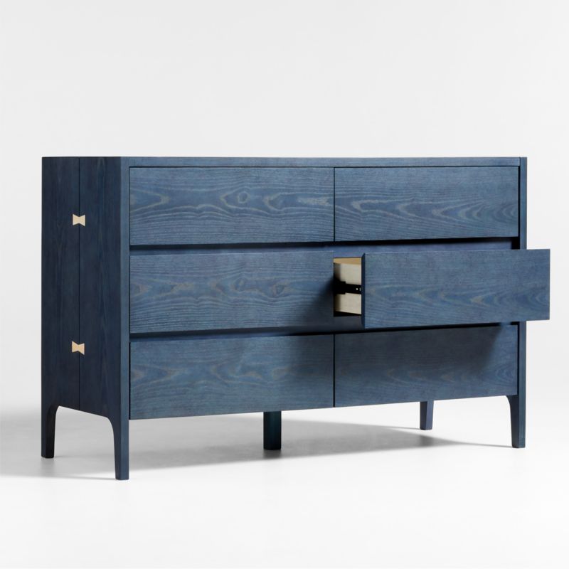 Nova Indigo Dyed Ash Wood Wide 6-Drawer Kids Dresser - image 7 of 11