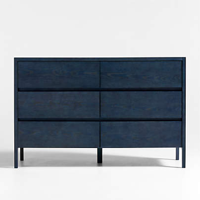 Nova Indigo Dyed Ash Wood Wide 6-Drawer Kids Dresser