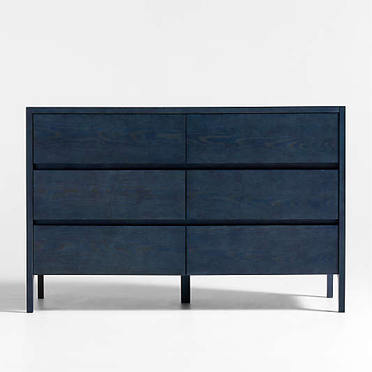 Nova Indigo Dyed Ash Wood Wide 6-Drawer Kids Dresser