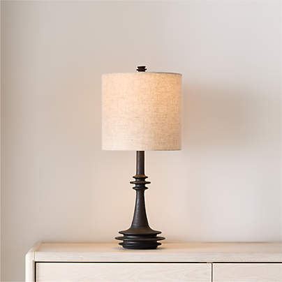 Noir Turned Wood Table Lamp with Fabric Shade