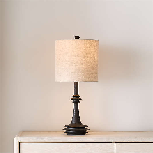 Noir Turned Wood Table Lamp with Fabric Shade