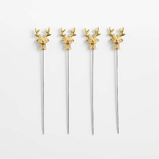 Nordic Deer Metal Cocktail Picks, Set of 4