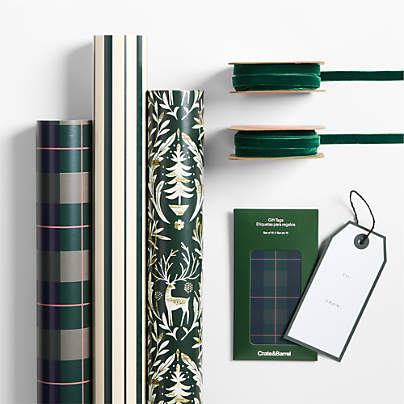 Nordic Forest, Green Plaid & Stripes Holiday Gift Wrap Kit