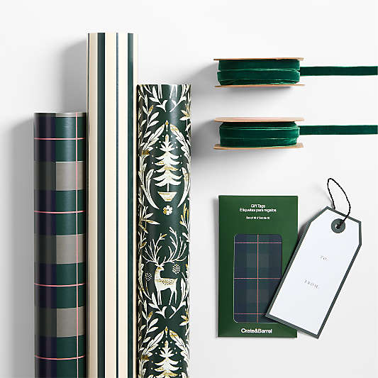 Nordic Forest, Green Plaid & Stripes Holiday Gift Wrap Kit
