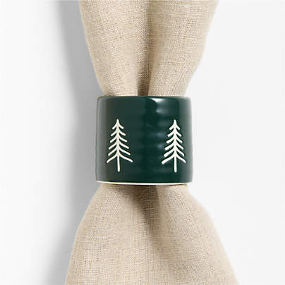 Nordic Trees Ceramic Napkin Rings, Set of 4
