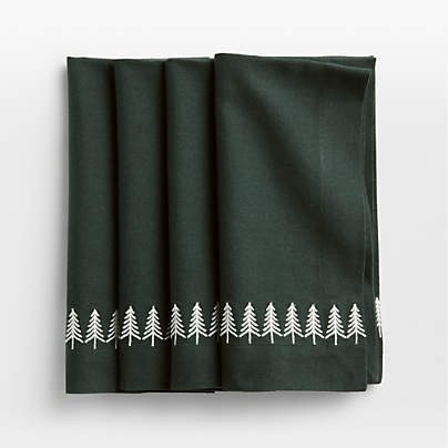 Embroidered Nordic Trees Napkins, Set of 4