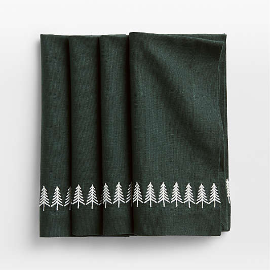 Embroidered Nordic Trees Napkins, Set of 4