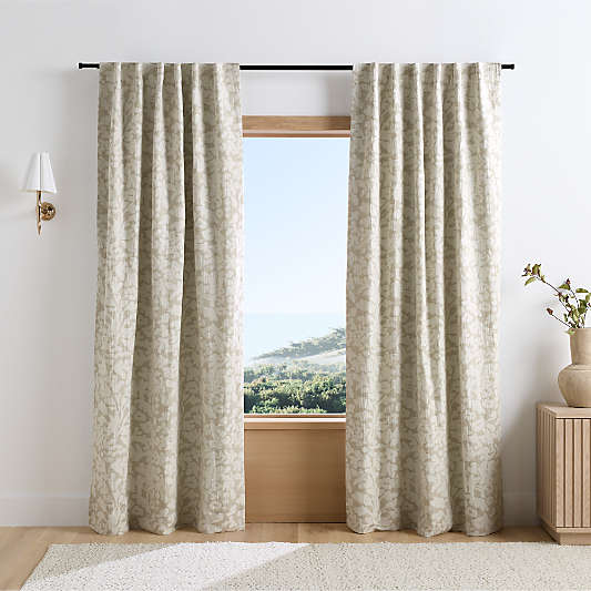 Natural Floral Jacquard Organic Cotton Linen Blackout Window Curtain Panels
