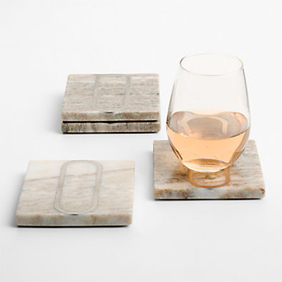View Tuscan Kitchen Marble "O" Monogram Coasters, Set of 4 details