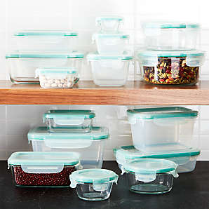 Anchor Hocking Clear Glass Food Storage,30 Piece Set with Navy Lids 