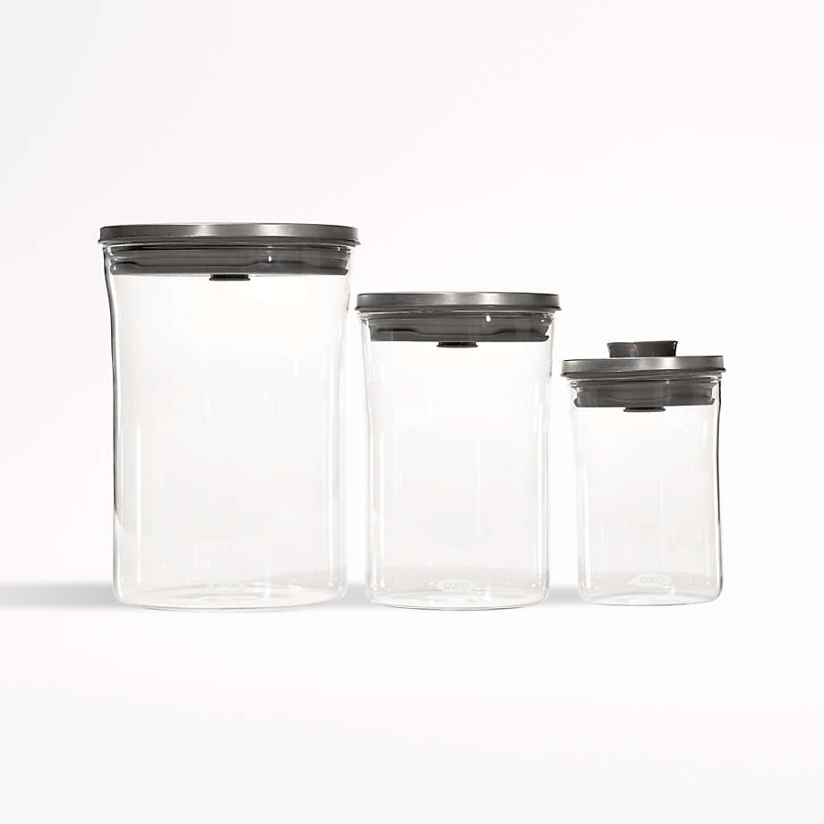 Oxo Pop Steel And Glass 3 Piece Airtight Food Storage Container Set Reviews Crate And Barrel 2963