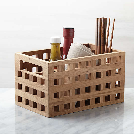 Oak Check Wood Flatware Caddy