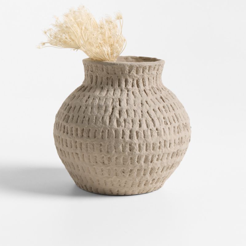 Oaxaca Small Round Taupe Cotton Mache Vase 6" - image 0 of 6