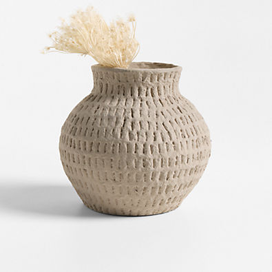 View Oaxaca Small Round Taupe Cotton Mache Vase 6" details