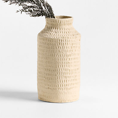 View Oaxaca Tall White Cotton Mache Vase 14" details