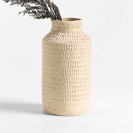 Oaxaca Tall White Cotton Mache Vase 14"