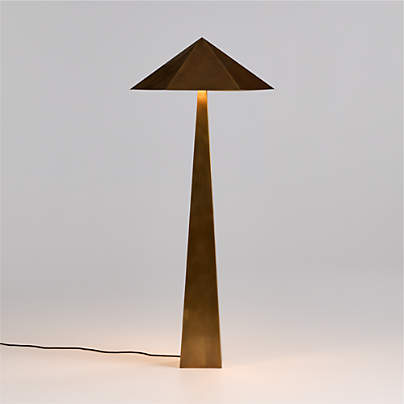 Obelisk Brass Floor Lamp with Brass Shade