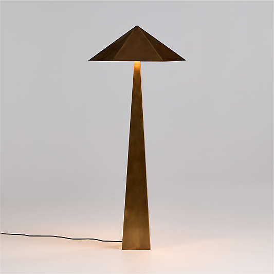 Obelisk Brass Floor Lamp with Brass Shade