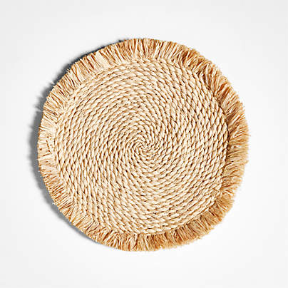 Obumu Braided Raffia Round Placemat with Fringe