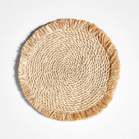 Obumu Braided Raffia Round Placemat with Fringe