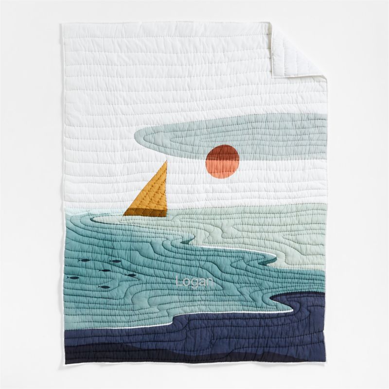 Ocean Dreams Embroidered Hand-Quilted Cotton Kids Twin Quilt - image 7 of 12