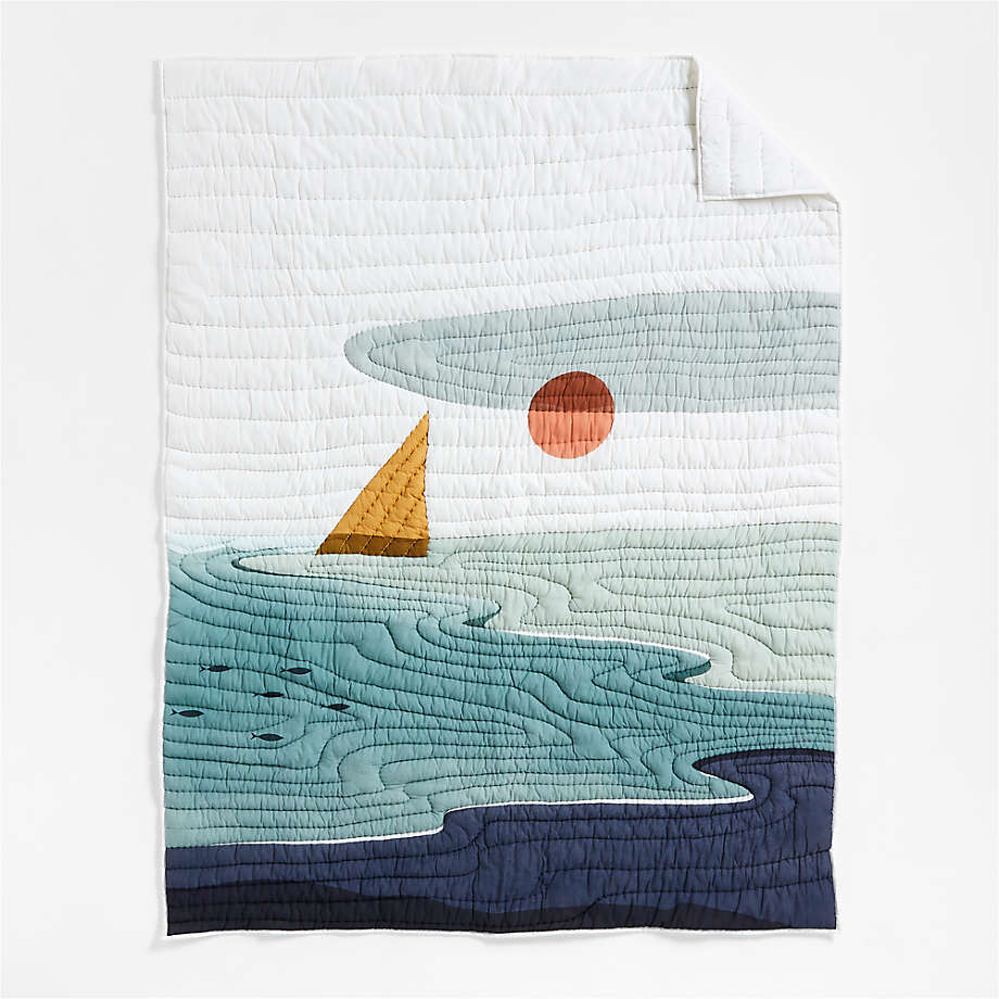 Ocean Dreams Embroidered Hand-Quilted Cotton Kids Pillow Sham