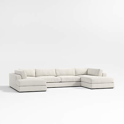 Oceanside Deep Low 3-Piece U-Shaped Sectional Sofa with Double Corner Bumper