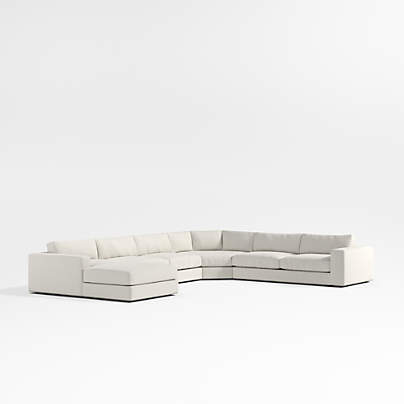 Oceanside Deep Low 4-Piece L-Shaped Wedge Sectional Sofa with Chaise Lounge