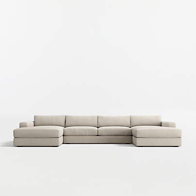 Oceanside Deep Low 3-Piece U-Shaped Sectional Sofa with Double Chaise Lounge