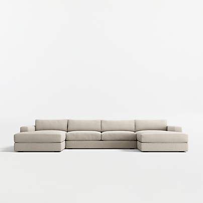 Oceanside Deep Low 3-Piece U-Shaped Sectional Sofa with Double Chaise Lounge
