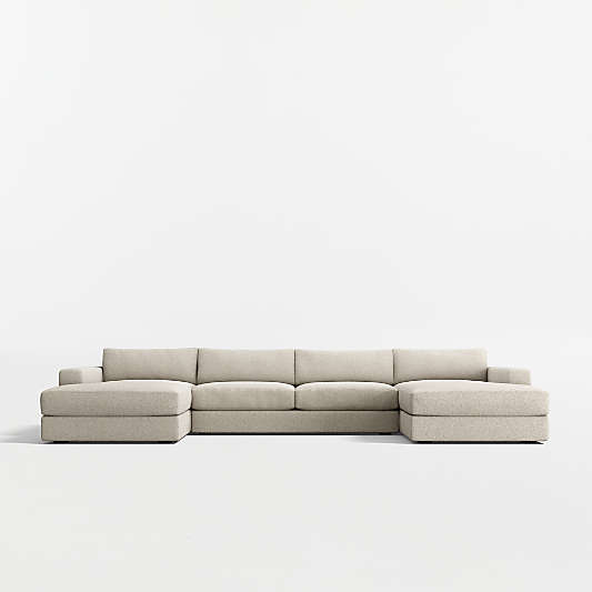 Oceanside Deep Low 3-Piece U-Shaped Sectional Sofa with Double Chaise Lounge
