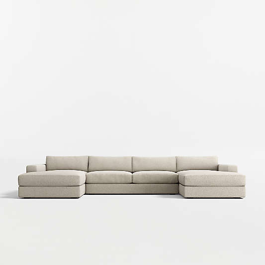 Oceanside Deep Low 3-Piece U-Shaped Sectional Sofa with Double Chaise Lounge