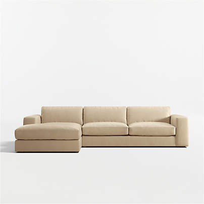 Oceanside Deep Low 2-Piece Leather Sectional Sofa with Chaise Lounge