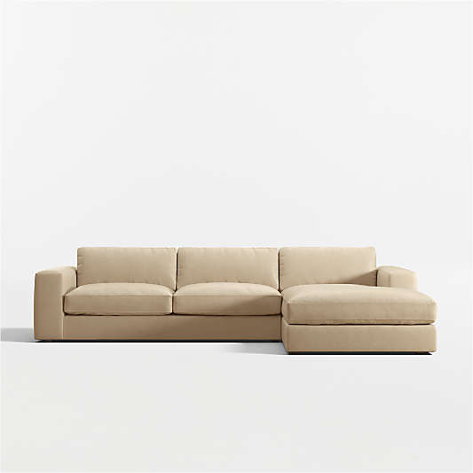 Oceanside Deep Low 2-Piece Leather Sectional Sofa with Chaise Lounge