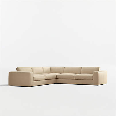 Oceanside Low Leather 3-Piece Deep-Seat L-Shaped Sectional Sofa