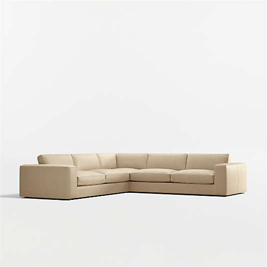 Oceanside Deep Low 3-Piece L-Shaped Leather Sectional Sofa