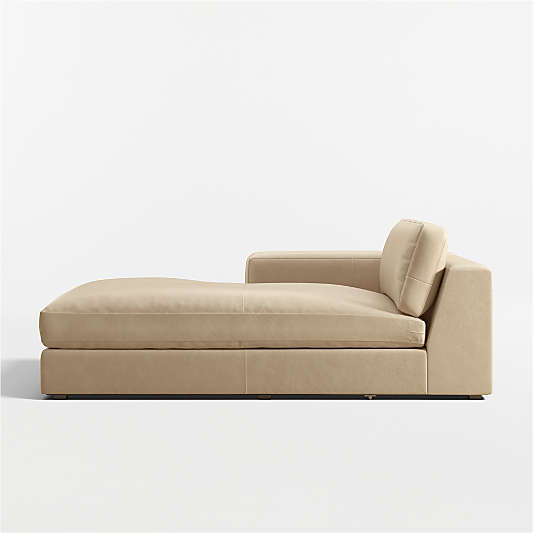 Oceanside Deep Low Leather Left-Arm Chaise Lounge Sectional Piece