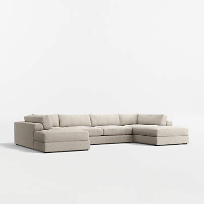 Oceanside Deep Low 3-Piece U-Shaped Sectional Sofa with Double Corner Bumper