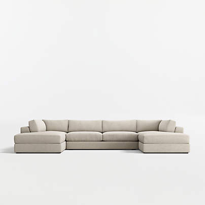 Oceanside Deep Low 3-Piece U-Shaped Sectional Sofa with Double Corner Bumper