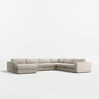 Oceanside Deep Low 4-Piece L-Shaped Sectional Sofa with Chaise Lounge