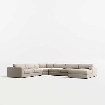 Oceanside Deep Low 4-Piece L-Shaped Wedge Sectional Sofa with Chaise Lounge
