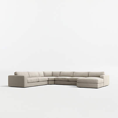 Oceanside Deep Low 4-Piece L-Shaped Wedge Sectional Sofa with Chaise Lounge