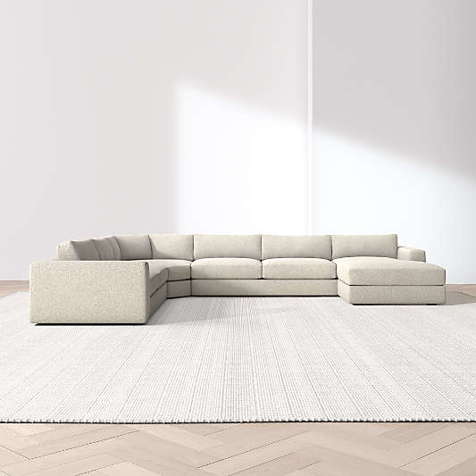 Oceanside Deep Low 4-Piece L-Shaped Wedge Sectional Sofa with Chaise Lounge