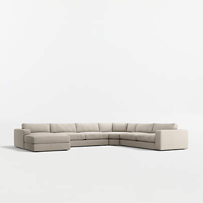 Oceanside Deep Low 4-Piece L-Shaped Wedge Sectional Sofa with Chaise Lounge