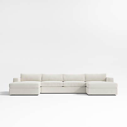 Oceanside Deep 3-Piece U-Shaped Sectional Sofa with Double Chaise Lounge