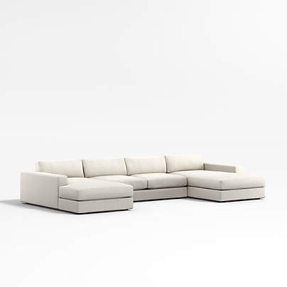 Oceanside Deep Low 3-Piece U-Shaped Sectional Sofa with Double Chaise Lounge