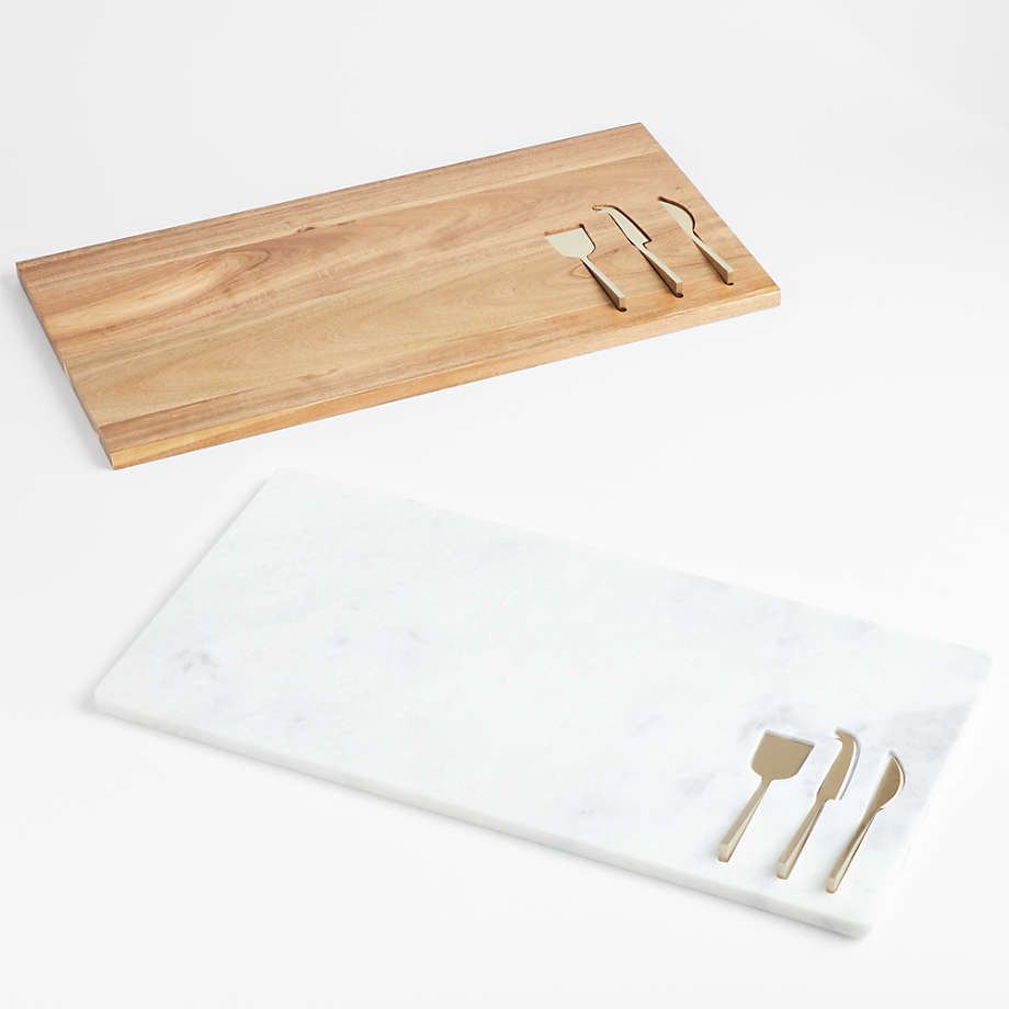 Octavia Wood Serving Cheese Board With Cheese Knives Crate & Barrel
