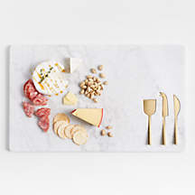Crate & Barrel Octavia Large Marble Board Cheese Board Platter with Cheese Knives (Marble, Large)