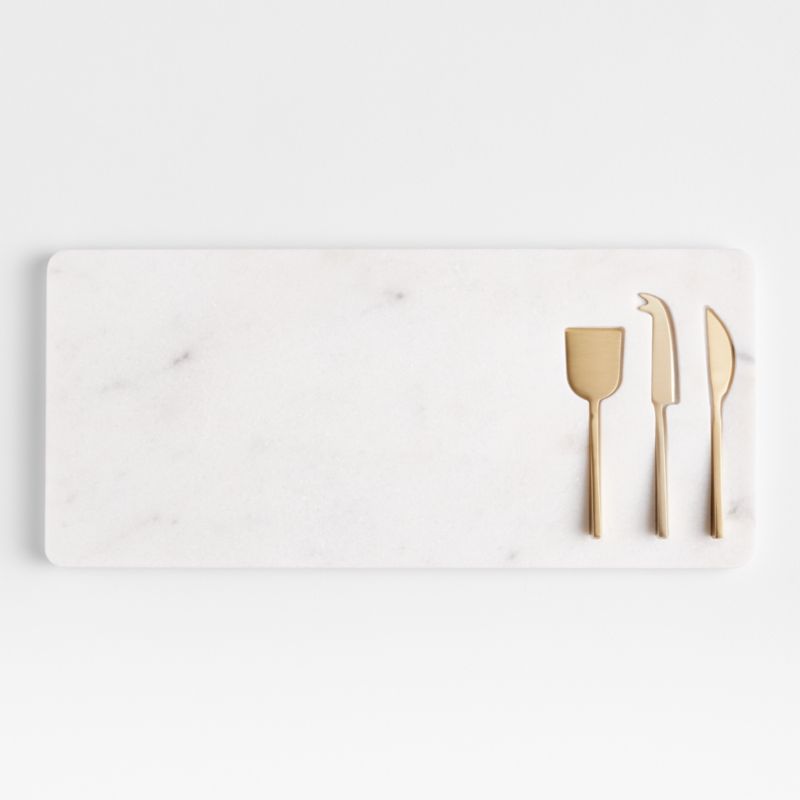 Octavia Small Marble Serving Board With Cheese Knives | Crate & Barrel