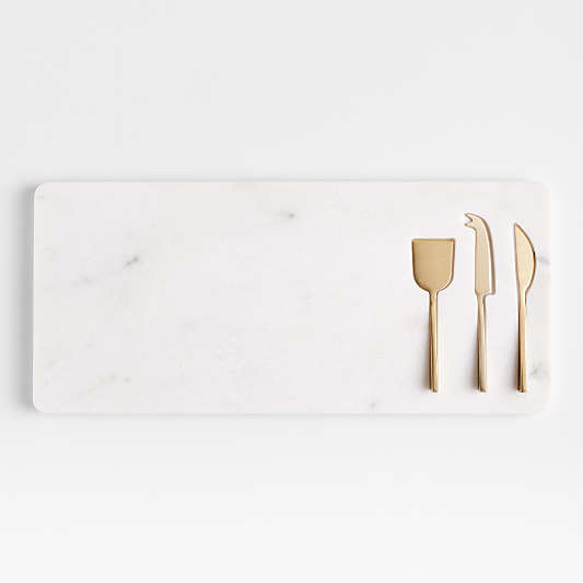 Octavia Small Marble Serving Board With Cheese Knives